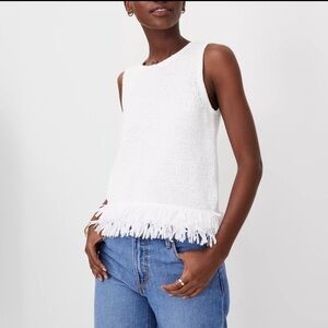 NWT Ann Taylor White Fringe Knit Sleeveless Crew Neck Blouse Top -L